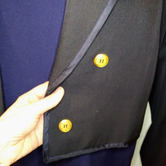 Vintage 1980's Saint Laurent Black Cropped Tuxedo Jacket & Navy Camisole Top - Picture 3 of 14